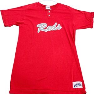 Vintage Bike Reds Henley Jersey Shirt Mens Large Red Short Sleeve Number 10 USA